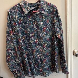 Lands' End Men's Navy Floral Button-Down Shirt